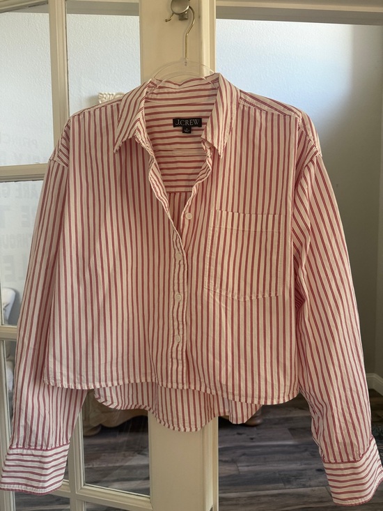 J. Crew Tops - J. Crew Red and White Striped Cotton Button-Down Shirt Size M